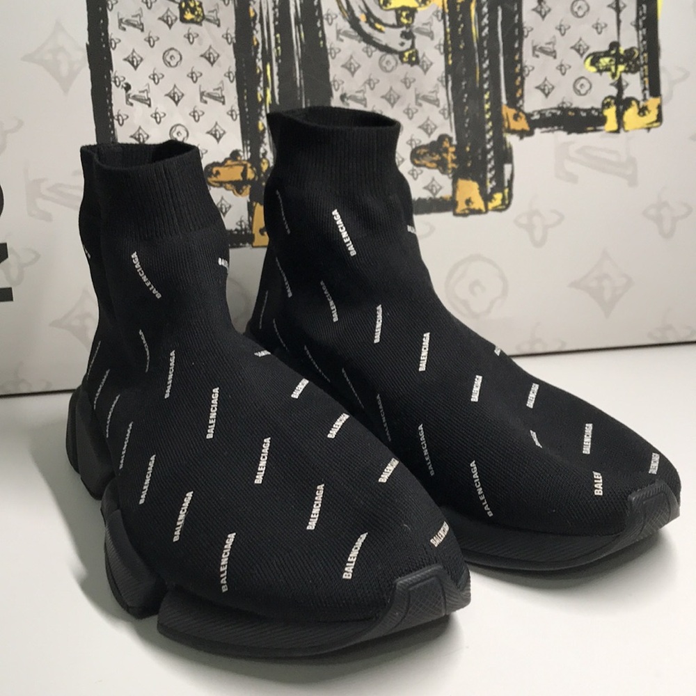 New Authentic Balenciaga Speed 2.0 LT Logo Sock Sneakers – Black/White - Picture 9 of 12